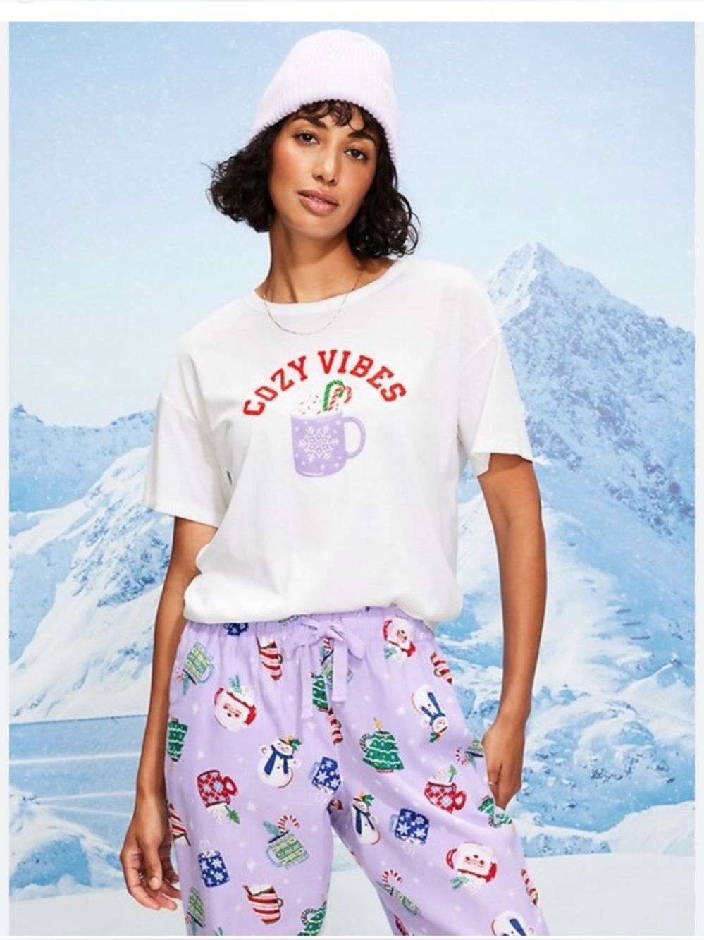 Old Navy White Holiday Graphic Pajama Tee